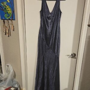 Ralph Lauren Gray V-Neck Sleeveless Maxi Gown